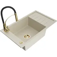 Mexen Elias évier 1 bac en granit avec égouttoir et mitigeur Aster, Beige - 6511-69-73450-57-G