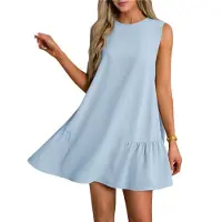 Jojomino Robe gilet sans manches à col rond de couleur unie bleu clair XXL