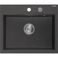 Mexen Oscar Evier en granit à 1 niveau 580 x 490 mm, noir moucheté, siphon chromé - 6519581000-76