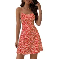 Semoic Robe d'été à petites fleurs et dos nu pour femme, manches nouées