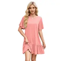 Semoic Robe à col rond et manches courtes rose S