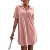 Semoic Robe d'été à col en V et manches courtes pour femme, coupe ample