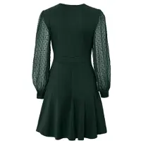 Semoic Robe courte smockée à col en V pour femme, verte, taille XL