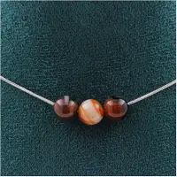 Bijoux Pierres et Minéraux. Collier 3 perles Agate de Rêve 8 mm. Chaine en acier inoxydable Collier femmes, hommes. Taille personnalisable.