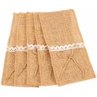 Melitt 20 PièCes SéRies Pays Table de Mariage Argenterie Titulaire Toile de Jute Naturelle Couverts Poches Fourche Poches Rustique DéCoration de Mariage