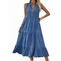 Semoic Robe chemise sans manches à col en V pour femme, été 2025