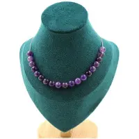 Bijoux Pierres et Minéraux. Collier 20 perles Améthyste 8 mm. Chaine en acier inoxydable Collier femmes, hommes. Taille personnalisable.
