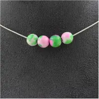 Bijoux Pierres et Minéraux. Collier 4 perles Jaspe rose vert 8 mm. Chaine en acier inoxydable Collier femmes, hommes. Taille personnalisab