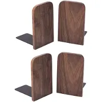 Typecat Lot de 4 serre-livres en bois avec base en métal, support de livre robuste en noyer noir