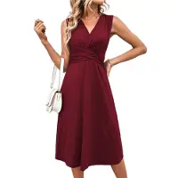 Semoic Robe d'été portefeuille sans manches à col en V pour femme