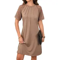 Semoic Robe t-shirt d'été à manches courtes en dentelle pour femme