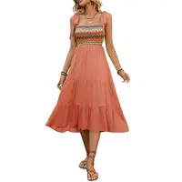 Torribaly Robe d'été sans manches pour femme, maxi, en tricot côtelé, avec poches, couleur orange, taille S