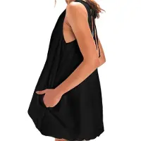 Semoic Mini robe d'été sans manches pour femme avec trou de serrure et cravate