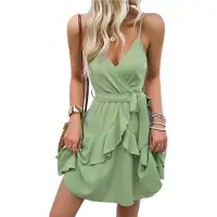 Torribaly Robe de cocktail dos nu pour femme, robe de bal, de soirée, de mariage, de demoiselle d'honneur, à volants, mini, verte, 2025, S
