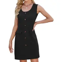 Semoic Robe courte sans manches à col ras du cou pour femme, été 2025