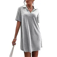 Semoic Robe d'été à col en V et manches courtes pour femme, coupe ample