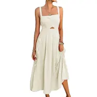 Semoic Robe trapèze boutonnée à nouer sur le devant pour femme, été