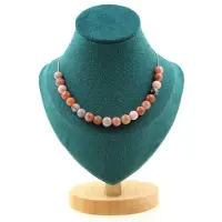 Bijoux Pierres et Minéraux. Collier 20 perles Pierre de soleil 8 mm. Chaine en acier inoxydable Collier femmes, hommes. Taille personnalis