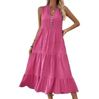 Semoic Robe chemise sans manches à col en V pour femme, été 2025