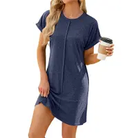 Semoic Robe t-shirt d'été décontractée à manches courtes et col ras du cou pour femme