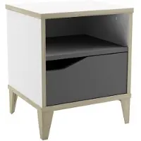 Demeyere Table de chevet - GENIUS - Blanc et Gris - 1 tiroir - 1 niche - 36,8 x 33 x 43,8 cm