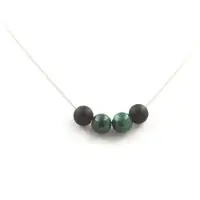 Bijoux Pierres et Minéraux. Collier perles Onyx noir mat + Malachite du Congo 8 mm Chaine en acier inoxydable.