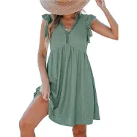 Jojomino Robe cardigan à manches courtes et col en V avec bordure en dentelle, vert XXL