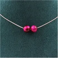 Bijoux Pierres et Minéraux. Collier 2 perles Oeil de Tigre fuschia 8 mm. Chaine en acier Collier femmes, hommes. Taille personnalisable.