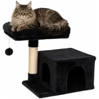 Lionto Arbre à chat 50 cm, arbre à chat peu encombrant, recouvert de peluche, balle de jeu & tige en sisal, pour chatons & jeunes animaux, noir