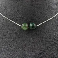 Bijoux Pierres et Minéraux. Collier 2 perles Mica vert de Tanzanie qualité 5A 8 mm. Chaine en Collier femmes, hommes. Taille personnalisab
