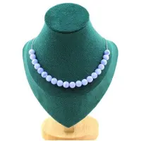 Bijoux Pierres et Minéraux. Collier 20 perles Agate crazy lace bleu 8 mm Chaine en acier inoxydable.