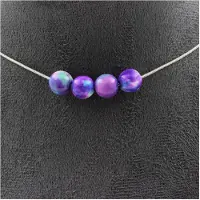 Bijoux Pierres et Minéraux. Collier 4 perles Jaspe violet bleu 8 mm. Chaine en acier inoxydable Collier femmes, hommes. Taille personnalis