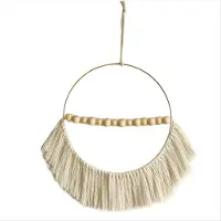 Torribaly Pendentif bohème en perles de bois et corde de coton, pompon tissé, rond, mural, pour la maison