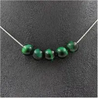 Bijoux Pierres et Minéraux. Collier 5 perles Oeil de Tigre vert 8 mm. Chaine en acier inoxydable Collier femmes, hommes. Taille personnali
