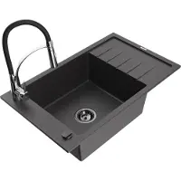 Mexen Elias évier 1 bac en granit avec égouttoir et mitigeur Aster, noir moucheté - 6511-76-73450-07-B