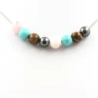 Bijoux Pierres et Minéraux. Collier perles Hématite + Turquoise + Oeil de Tigre + Opale Rose 8 mm Chaine en acier inoxydable.