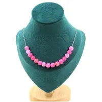 Bijoux Pierres et Minéraux. Collier 15 perles Agate craquelé Fuchsia 8 mm. Chaine en acier Collier femmes, hommes. Taille personnalisable.