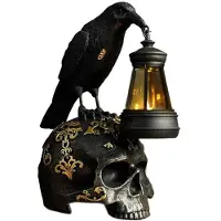 Melitt Lampe de Corbeau Gothique D'Halloween en Résine, Sculpture de Crâne de Corbeau, Veilleuse pour Décorations D'Halloween B