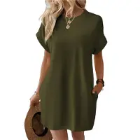 Jojomino Robes d'été pour femmes, mode 2025, mini-robe à manches courtes, vert, taille XL
