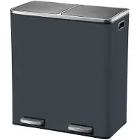 Batimex DE Poubelle de cuisine à pédale tri sélectif grande capacité 60L (2x30L) MAJOR en acier Inox Gris mat