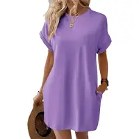 Jojomino Robe ample à manches courtes et col rond, couleur unie, avec poches, taille S