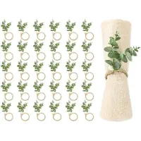 Semoic Lot de 30 ronds de serviette en bois rustique avec feuilles d'eucalyptus