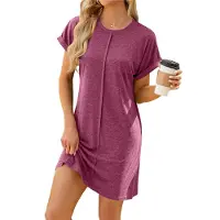Semoic Robe t-shirt d'été décontractée à manches courtes et col ras du cou pour femme