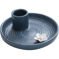 Exogio Porte-encens bleu, porte-encens en céramique, support en bois parfumé, brûleur en terre cuite simple et moderne, porte-sauge
