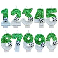 Semoic Bougies de Football Numéro 0-9 Vert Scintillant Anniversaire Créatif Bougie de Football pour Décoration de Gâteau de Fête de Garçon