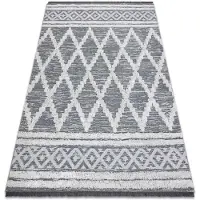 Rugsx Tapis ECO SIZAL BOHO MOROC Diamants 22297 franges - deux niveaux de molleton gris / crème, tapis en coton recyclé 136x190 cm
