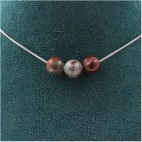 Bijoux Pierres et Minéraux. Collier 3 perles Jaspe sang de Dragon 8 mm. Chaine en acier inoxydable Collier femmes, hommes. Taille personna