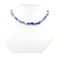 Bijoux Pierres et Minéraux. Collier perles Lapis Lazuli du Pakistan Chaine en acier inoxydable.