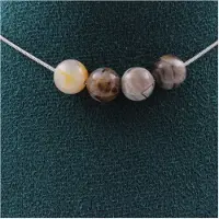 Bijoux Pierres et Minéraux. Collier 4 perles Agate Feuille de Bambou 8 mm Chaine en acier inoxydable.