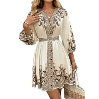 Semoic Pull à col en V et imprimé floral pour femme, manches lanternes et boutons